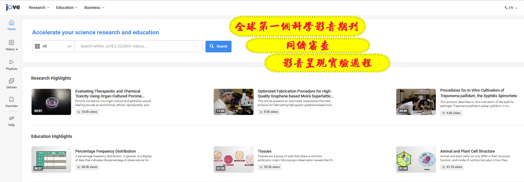 學習生物不再枯燥！JoVE 帶你用影片學科學！