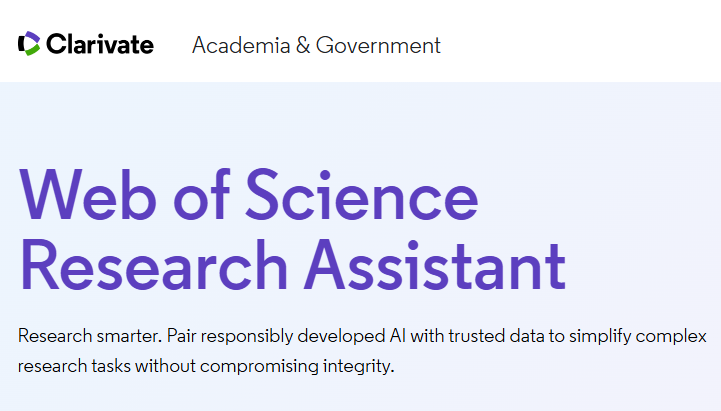 【資料庫試用】《Web of Science Research Assistant》開通試用至2025/11/14，歡迎多加利用。
